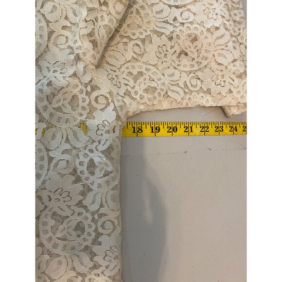 Vintage Ivory Lace Long Sleeve Blouse High Ruffled Neck Pleated Front - Picture 6 of 8